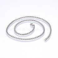 304 Stainless Steel Wheat Chain Necklaces, with Lobster Claw Clasps, Stainless Steel Color, 17.7 inch(45cm), 3mm(X-NJEW-F227-05P-01)