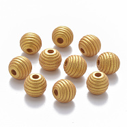 Painted Natural Wood Beehive Beads, Round, Gold, 12x11mm, Hole: 3.5mm(WOOD-Q040-019B-B01)