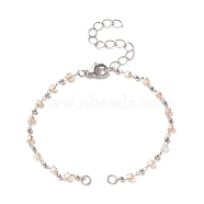 Cube Glass Bead Link Chain Bracelet Making, with Lobster Clasp, Silver, 6-1/4 inch(16cm)(AJEW-JB01151-04)