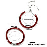 2Pcs 2 Styles Brass Cubic Zirconia Cup Chain Fashionable and Elegant Bracelets Sets, Adjustable Slider Bracelets, Platinum, Dark Red, 6-3/4~10-1/4 inch(17~26cm), 1pc/style(TD0668)