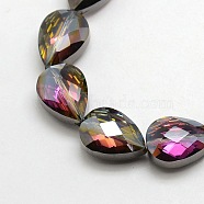 Electroplate Crystal Glass Teardrop Beads Strands, Faceted, Half Black Plated, 18x13x9mm, Hole: 1mm, about 40pcs/strand, 28.3 inch(EGLA-F066D-01)