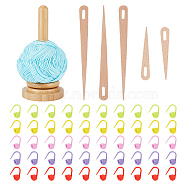 1 Set Wooden Big Eye Knitting Needles, 50Pcs 5 Colors ABS Plastic Knitting Crochet Locking Stitch Markers Holder, 1 Set Rotatable Wooden Yarn Spinner, Mixed Color, 22~110x11~84.5x3~182mm, Hole: 20x6~7mm(DIY-NB0009-58)