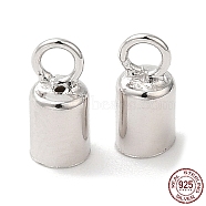 Rhodium Plated 925 Sterling Silver Cord Ends, End Caps, Column, Platinum, 7.5x3.5mm, Hole: 1.8mm, Inner Diameter: 3mm(STER-P055-02B-P)