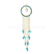 Glass Star Pendant Decorations, Hanging Suncatchers, with Natural Apatite Bead, for Home Decorations, 221mm(HJEW-JM01113-04)