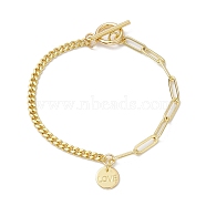 Brass Charm Bracelets, Curb Chains & Paperclip Chains Bracelets for Women, Golden, Flat Round, 7-1/2 inch(19cm)(BJEW-JB10392-02)