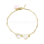 Peach Heart Alloy Enamel Link Bracelets, Brass Bar Link Chain Bracelets for Women, Golden, 8-1/4 inch(21cm)(BJEW-JB10412)