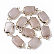 Edge Golden Plated Natural Pink Aventurine Links connectors, with Golden Tone Iron Loops, Rectangle, 26~27x13.5x6~7mm, Hole: 1.6~1.8mm(G-S359-034I)
