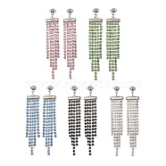 Glass Rhinestone Chains Tassel Earrings, 304 Stainless Steel Dangle Stud Earrings, Mixed Color, 70~72.5x13mm(EJEW-JE05473)