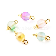 Frosted Glass Links Connectors, with Golden Brass Eye Pin & Tibetan Style Alloy Spacer Bead, Round, Mixed Color, 17x8.5mm, Hole: 3x2mm(PALLOY-JF00807)