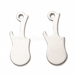 201 Stainless Steel Pendants, Stamping Blank Tag, Laser Cut, Guitar, Stainless Steel Color, 21.5x8x1mm, Hole: 1.6mm(STAS-I172-04P)