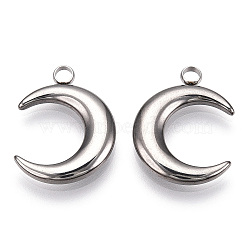 Tarnish Resistant 201 Stainless Steel Pendants, Crescent, Stainless Steel Color, 23.5x18x3mm, Hole: 2.5mm(X-STAS-R100-06)