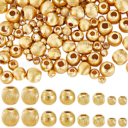 120Pcs 4 Style Brass Beads, Long-Lasting Plated, Textured, Solid Round, Real 18K Gold Plated, 2.7~5.5x2.3~5.4mm, Hole: 1~2.5mm, 30pcs/style(KK-BBC0012-36)