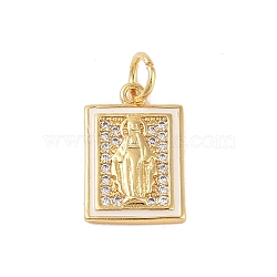 Brass Micro Pave Clear Cubic Zirconia Pendants, with Enamel and Jump Ring, Real 18K Gold Plated, Rectangle, 15x10x2mm, Hole: 3mm(KK-E111-31K-G)