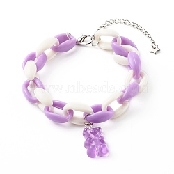 Resin Bear Charm Bracelets, with Acrylic Cable Chains and Alloy Lobster Claw Clasps, Platinum, Orchid, Inner Diameter: 2 inch(5cm)(BJEW-JB06281-02)