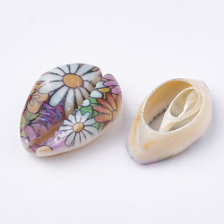 Printed Cowrie Shell Beads, No Hole/Undrilled, Colorful, 20~25x14~16x5~7mm(SHEL-S274-27D)