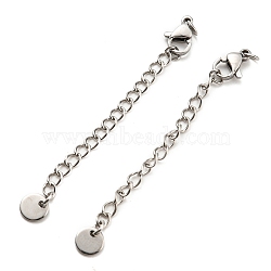 304 Stainless Steel Curb Chain Extender, End Chains with Lobster Claw Clasps and Flat Round Chain Tabs, Stainless Steel Color, 66mm(STAS-G310-04P)