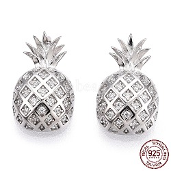 Rhodium Plated 925 Sterling Silver Micro Pave Cubic Zirconia Pendants, with S925 Stamp, Pineapple Charms, Nickel Free, Real Platinum Plated, 15x9x7mm, Hole: 1.5mm(STER-T004-59P)