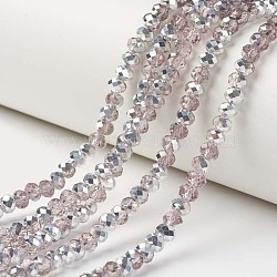 Electroplate Transparent Glass Beads Strands, Half Silver Plated, Faceted, Rondelle, Pink, 8x6mm, Hole: 1mm, about 72pcs/strand, 16.14 inch(41cm)(EGLA-A034-T8mm-M08)