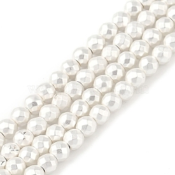 Electroplated Synthetic Non-Magnetic Hematite Beads Strands, Faceted Round, Silver Plated, 4mm, Hole: 1mm, about 110pcs/strand, 15.91''(40.4cm)(G-U003-13B)