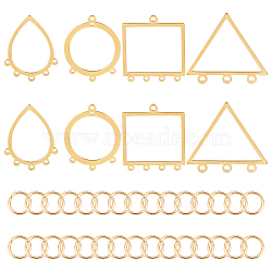 58Pcs 5 Style Vacuum Plating 201 Stainless Steel Chandelier Components Links, Laser Cut, with 304 Stainless Steel Open Jump Rings, Teardrop & Triangle & Ring & Rectangle, Golden, 58pcs/box(STAS-UN0030-09)