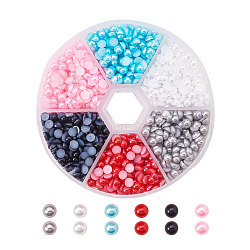 PandaHall Elite ABS Plastic Cabochons, Imitation Pearl, Half Round, Mixed Color, 4x2mm(SACR-PH0006-01-4mm)