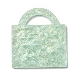 Acrylic Pendants, with Glitter Powder, for DIY Making Keychain, HandBag, Light Green, 49x45x2mm, Hole: 21x8.5mm(SACR-E005-17)