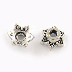 6-Petal Tibetan Style Alloy Bead Caps, Cadmium Free & Lead Free, Flower, Antique Silver, 6x7x3mm, Hole: 2mm(X-TIBEP-R304-117AS-LF)