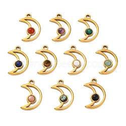 Natural Mixed Stone Pendants, Ion Plating(IP) 304 Stainless Steel Crescent Moon Charms, Real 18K Gold Plated, Mixed Dyed and Undyed, 20x13.5x3.5mm, Hole: 2mm(STAS-Z100-11G)