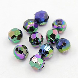 Plating Plastic Acrylic Faceted Round Beads, Multi-color Plated, 8mm, Hole: 1.5mm, about 1800pcs/pound(PACR-L002-8mm-M)