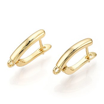 Brass Hoop Earring Findings, Latch Back with Horizontal Loops, Golden, 18x10x3mm, Hole: 2mm, Pin: 1mm