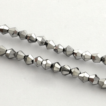 Electroplate Glass Bead Strands, Rainbow Plated, Faceted Bicone, Silver Plated, 3x3.5mm, Hole: 1mm, about 125~130pcs/strand, 18 inch