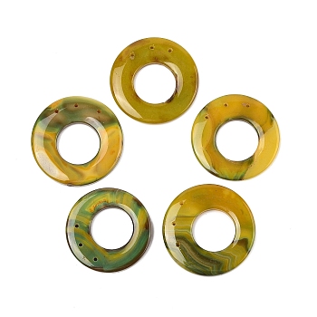 Natural Agate Dyed Big Pendants, Donut/Pi Disc Charms, 3-Hole, Gold, 52~56x7~8mm, Hole: 2mm