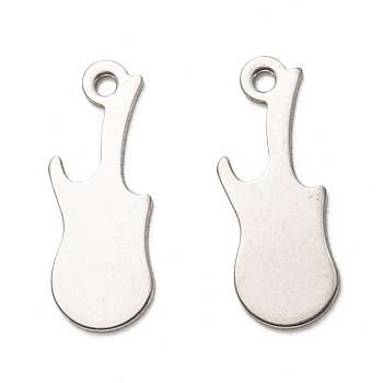 201 Stainless Steel Pendants, Stamping Blank Tag, Laser Cut, Guitar, Stainless Steel Color, 21.5x8x1mm, Hole: 1.6mm