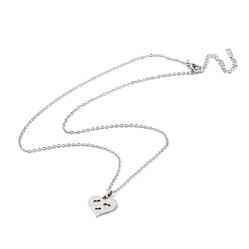 201 Stainless Steel Hollow Heart Pendant Necklace with Cable Chains, Stainless Steel Color, 17.91 inch(45.5cm)