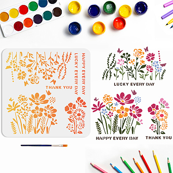 US 1Pc PET Hollow Out Drawing Painting Stencils, for DIY Scrapbook, Photo Album, with 1Pc Art Paint Brushes, Flower, 300x300mm