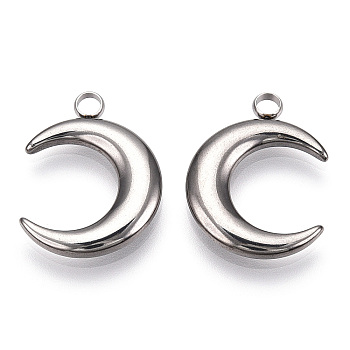 Tarnish Resistant 201 Stainless Steel Pendants, Crescent, Stainless Steel Color, 23.5x18x3mm, Hole: 2.5mm