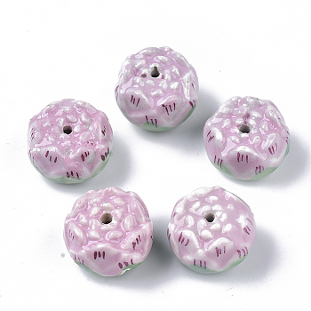 Handmade Porcelain Beads, Famille Rose Style, Flower, Pearl Pink, 23~24x10~12mm, Hole: 1.6~2mm