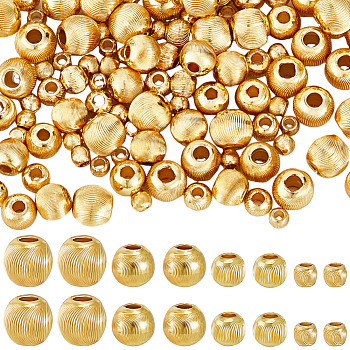 120Pcs 4 Style Brass Beads, Long-Lasting Plated, Textured, Solid Round, Real 18K Gold Plated, 2.7~5.5x2.3~5.4mm, Hole: 1~2.5mm, 30pcs/style