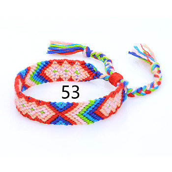 Cotton Braided Rhombus Pattern Cord Bracelet, Ethnic Tribal Adjustable Brazilian Bracelet for Women, Misty Rose, 5-7/8~14-1/8 inch(15~36cm)