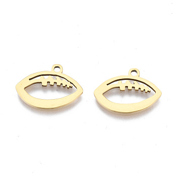 Ion Plating(IP) 201 Stainless Steel Pendants, Laser Cut, Rugby, Golden, 11x15.5x1mm, Hole: 1.4mm