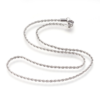 304 Stainless Steel Rope Chains Necklaces, with Lobster Claw Clasps, Stainless Steel Color, 15.9 inch(40.5cm), 2mm