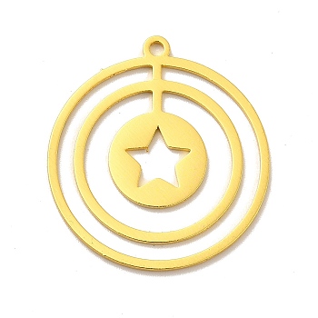 201 Stainless Steel Pendants, Flat Round with Star, Golden, 29.5x27x1mm, Hole: 1.6mm