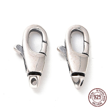 925 Sterling Silver Lobster Claw Clasps, Antique Silver, 11x5.5x2.5mm, Hole: 0.8mm, Inner Diameter: 2x4mm