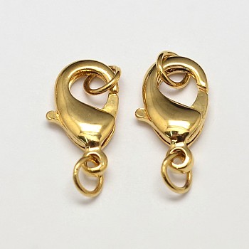 PVD Vacuum Plating Brass Lobster Claw Clasps for Jewelry Necklace Bracelet Making, with Two Jump Rings, Cadmium Free & Lead Free, Golden, 10x6x3mm, Hole: 3mm