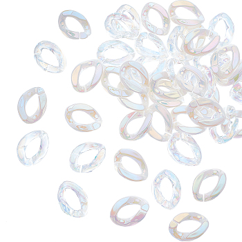 100Pcs 2 Style Acrylic Linking Rings, Quick Link Connectors, for Curb Chains Making, AB Color Plated, Twist, White, 23x17x4.5mm, Inner Diameter: 13.5x7mm, 50Pcs/style