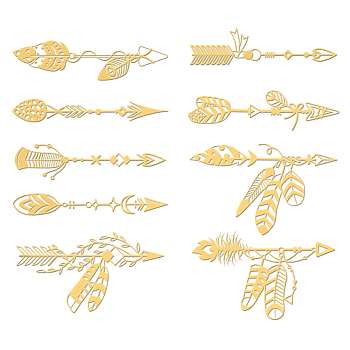 Nickel Decoration Stickers, Metal Resin Filler, Epoxy Resin & UV Resin Craft Filling Material, Golden, Arrow, 40x40mm, 9pcs/set