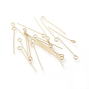 304 Stainless Steel Eye Pins, Real 18K Gold Plated, 25x0.7mm, Hole: 1.8mm