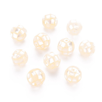 Resin Beads, with Natural White Shell, Round, Champagne Yellow, 8.5mm, Hole: 1mm