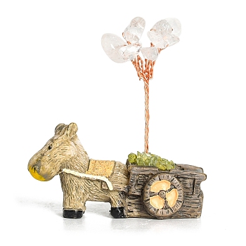 Resin Display Decorations, Reiki Energy Stone Feng Shui Ornament, with Natural Quartz Crystal Tree and Copper Wire, Donkey, 59x64mm