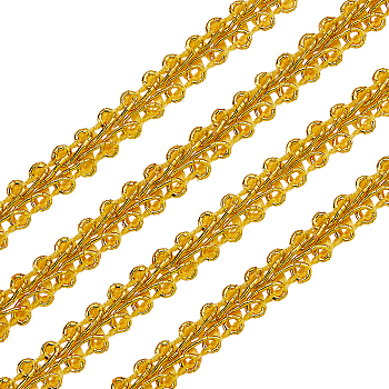 Metallic Polyester Ribbon, Garment Accessory, Flower Pattern, Gold, 1/4 inch(8mm)